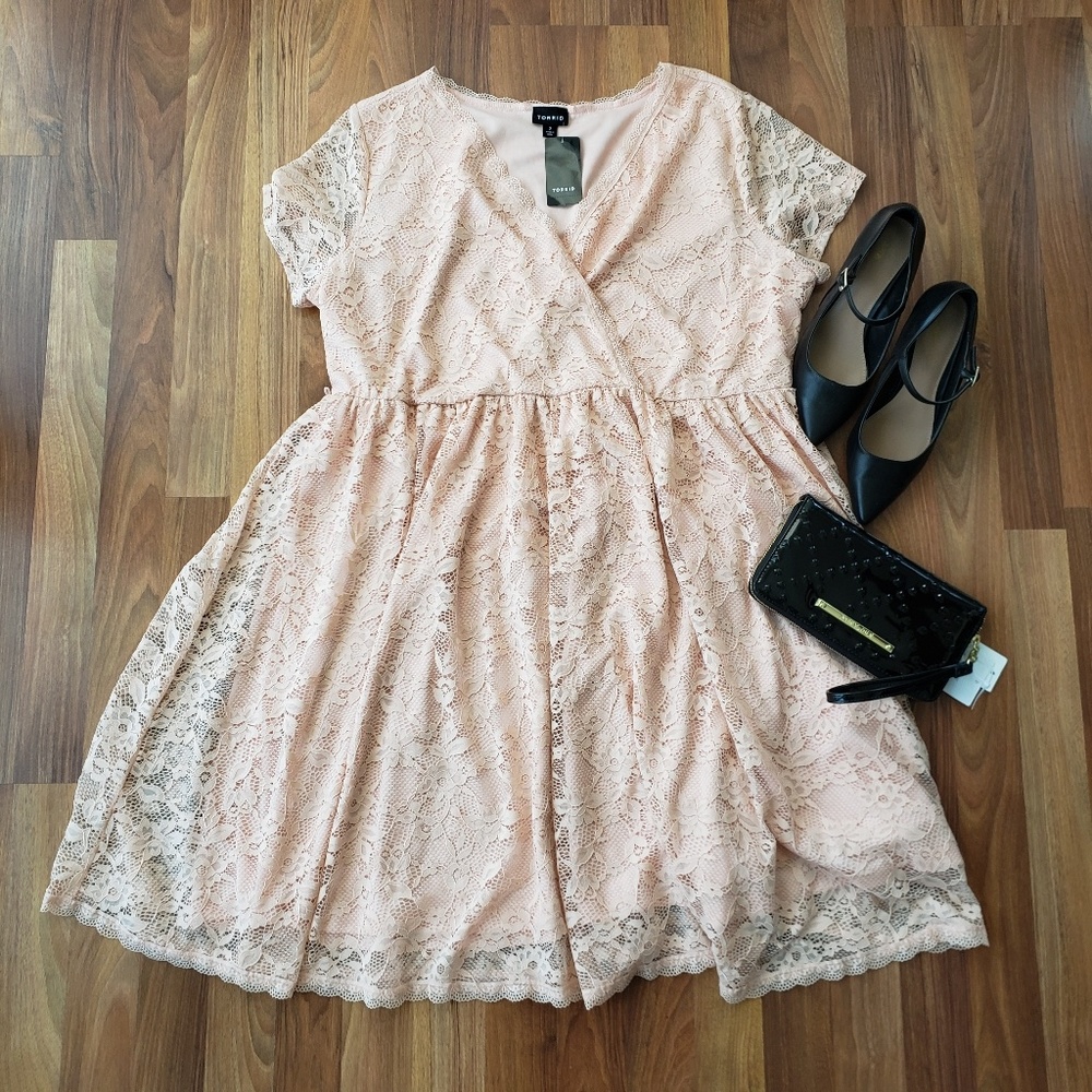 Torrid Lace V Neck Peach Skater Dress